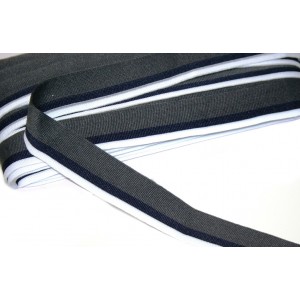 1m elastisches Streifenband 30mm grau/weiss/dunkelblau